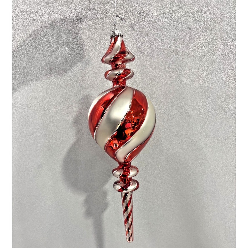 Living Quarters Red Silver Glass Finial Christmas Ornament 12" Bon Ton NWT